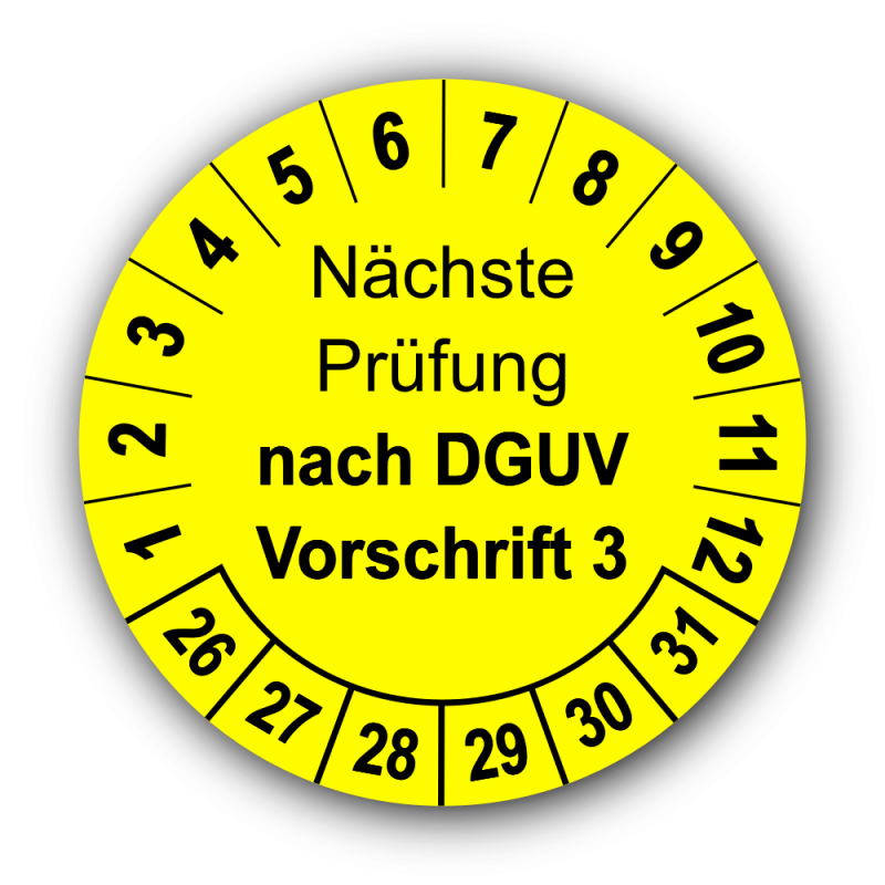 Nächste Prüfung nach DGUV Vorschrift 3, gelb