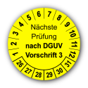 Nächste Prüfung nach DGUV Vorschrift 3, gelb