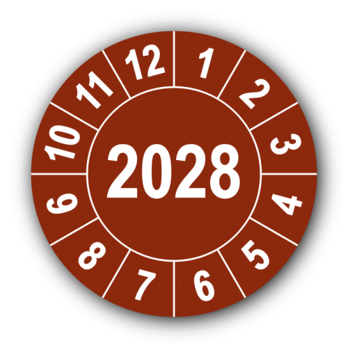 Jahresprüfplakette mit vierstelliger Jahreszahl, 2028