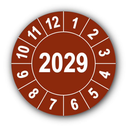 Jahresprüfplakette mit vierstelliger Jahreszahl, 2029