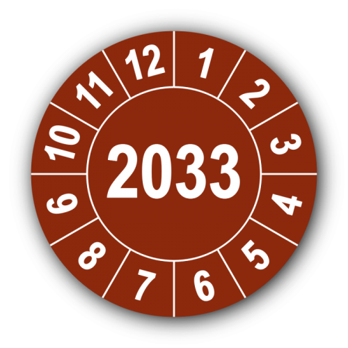 Jahresprüfplakette mit vierstelliger Jahreszahl, 2033