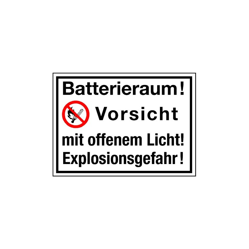 Batterieraum! Vorsicht mit offenem Licht! Explosionsgefahr! (mit Symbol P003)