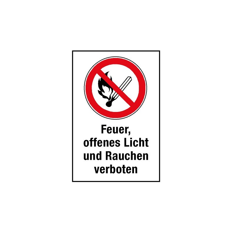 Kombischild „Feuer, offenes Licht und Rauchen verboten“ - P003