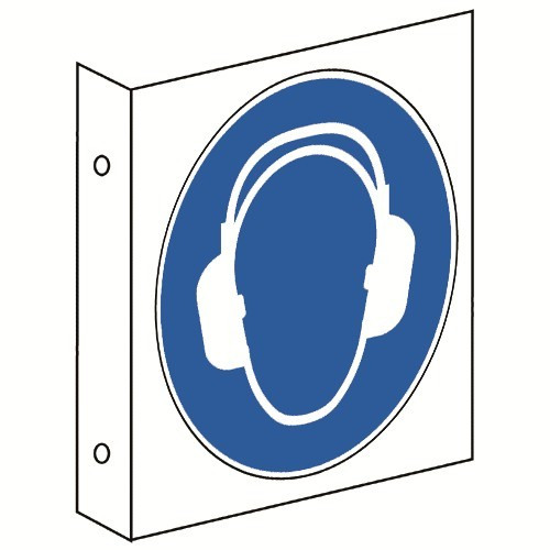 Fahnenschild: Gehörschutz benutzen - M003