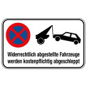Kombischild: Abschleppsymbol mit Verkehrschild u. Hinweistext
