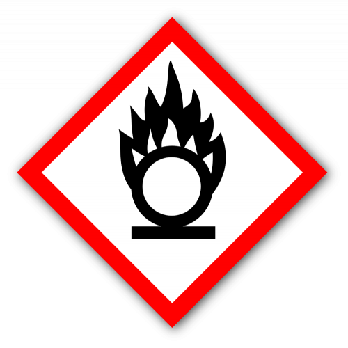 Gefahrstoff-Piktogramm „Flamme über einem Kreis“ GHS03