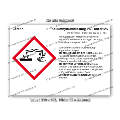Kaliumhydroxidlösung 2% – unter 5%, CAS 1310-58-3