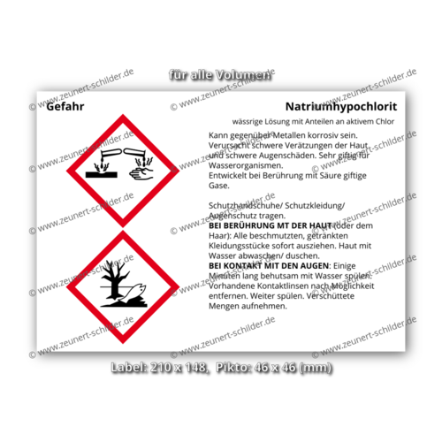 Natriumhypochlorit, wässrige Lösung mit Anteilen an aktivem Chlor, CAS 7681-52-9