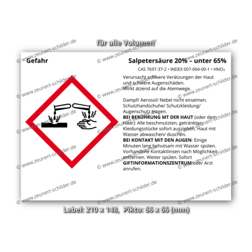 Salpetersäure 20% – unter 65%, CAS 7697-37-2