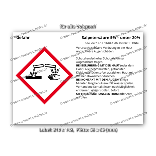 Salpetersäure 5% – unter 20%, CAS 7697-37-2