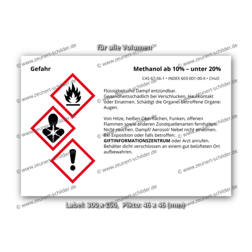 Methanol ab 10% – unter 20%, CAS 67-56-1
