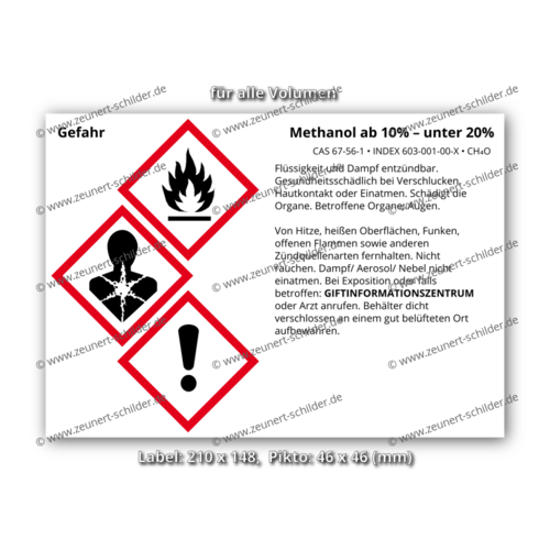 Methanol ab 10% – unter 20%, CAS 67-56-1