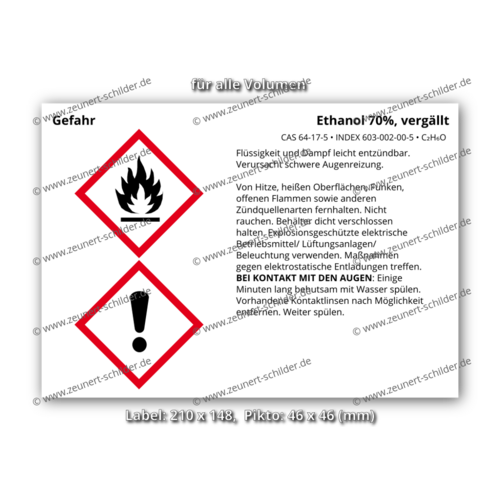 Ethanol 70%, vergällt, CAS 64-17-5
