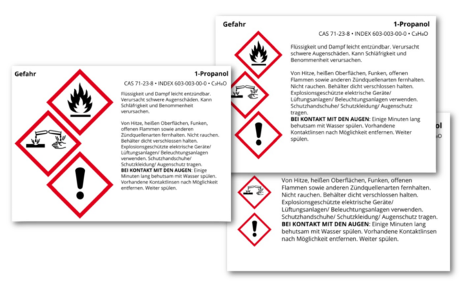 Fertige GHS / CLP Gefahrstoff-Etiketten mit Stoffangabe